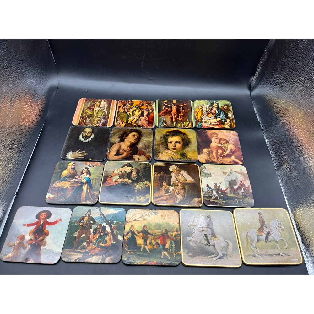 Vintage Set of 17 Coasters w Murillo, El Greco, Goya, Pick Paintings